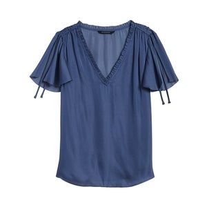 Petite Soft Satin Flutter-Sleeve Top